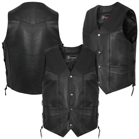Vance VL922S Men's Black Side Laces Leather Biker Motorcycle Vest