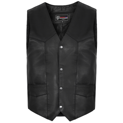 Vance VL921 Men's Black Premium Cowhide Biker Leather Motorcycle Vest - front-view