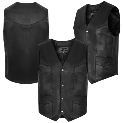 Vance VL921 Men's Black Premium Cowhide Biker Leather Motorcycle Vest