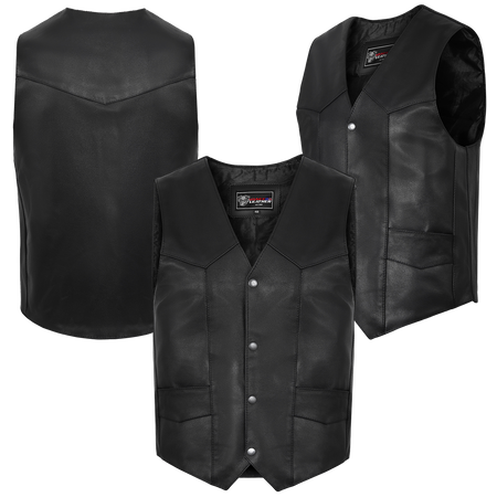 Vance VL921 Men's Black Premium Cowhide Biker Leather Motorcycle Vest