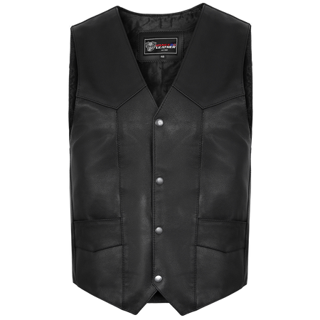 Vance VL921S Men's Black Biker Leather Motorcycle Vest - front