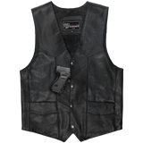 Vance VL921S Men's Black Biker Leather Motorcycle Vest - front-view