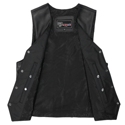 Vance VL921S Men's Black Biker Leather Motorcycle Vest - inner-view