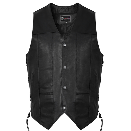 Vance VL915 Men's Black Premium Cowhide Ten Pocket Leather Vest - front