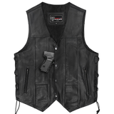 Vance VL915 Men's Black Premium Cowhide Ten Pocket Leather Vest - front View