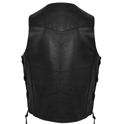 Vance VL915 Men's Black Premium Cowhide Ten Pocket Leather Vest - back View