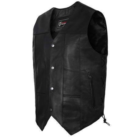 Vance VL915S Men's Black Ten Pocket Leather Vest - main