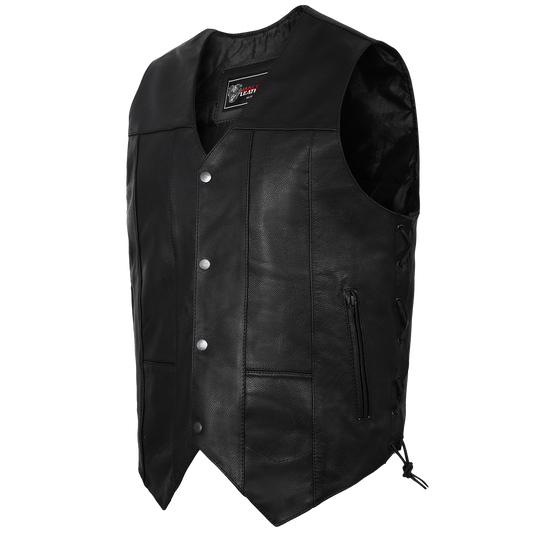 Vance VL915S Men's Black Ten Pocket Leather Vest - main