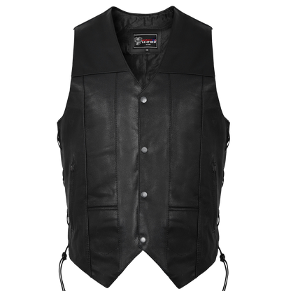 Vance VL915S Men's Black Ten Pocket Leather Vest - front