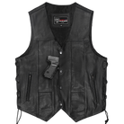 Vance VL915S Men's Black Ten Pocket Leather Vest - front view