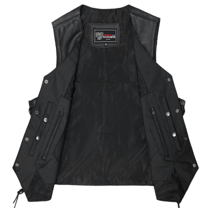 Vance VL915S Men's Black Ten Pocket Leather Vest - inner view