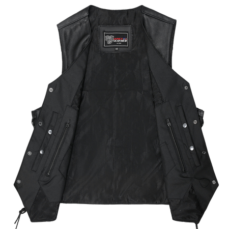 Vance VL915S Men's Black Ten Pocket Leather Vest - inner view