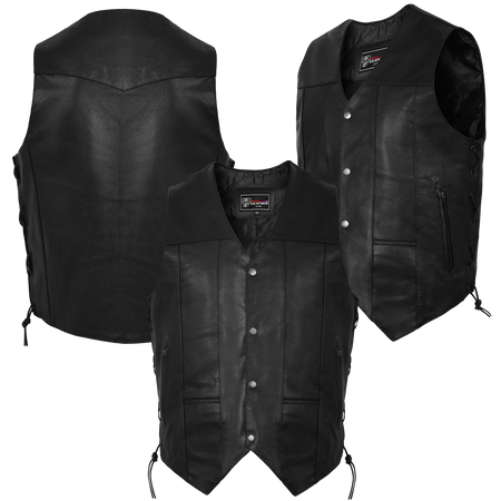Vance VL915S Men's Black Ten Pocket Leather Vest - detail