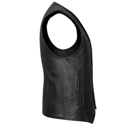 Vance VL906 Mens Black Premium Cowhide Leather Buffalo Nickel Biker Motorcycle Vest - side