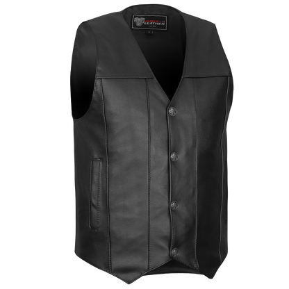 Vance VL906 Mens Black Premium Cowhide Leather Buffalo Nickel Biker Motorcycle Vest - side