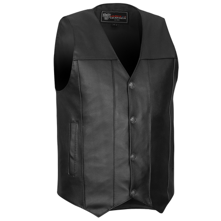 Vance VL906 Mens Black Premium Cowhide Leather Buffalo Nickel Biker Motorcycle Vest - side