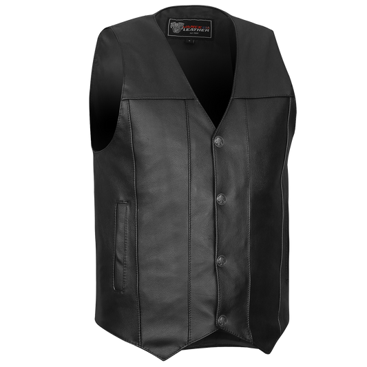 Vance VL906 Mens Black Premium Cowhide Leather Buffalo Nickel Biker Motorcycle Vest - side