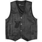 Vance VL906 Mens Black Premium Cowhide Leather Buffalo Nickel Biker Motorcycle Vest - flat