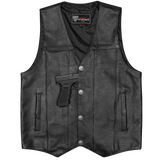 Vance VL906 Mens Black Premium Cowhide Leather Buffalo Nickel Biker Motorcycle Vest - flat