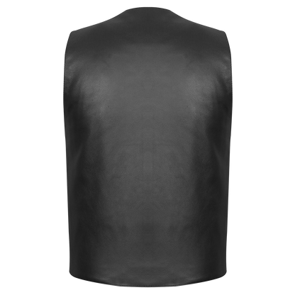 Vance VL906 Mens Black Premium Cowhide Leather Buffalo Nickel Biker Motorcycle Vest - back