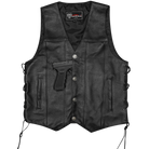 Vance VL907 Mens Black Premium Cowhide Leather Biker Motorcycle Vest with Buffalo Nickel Snaps and Conceal Carry Pocket - Flat