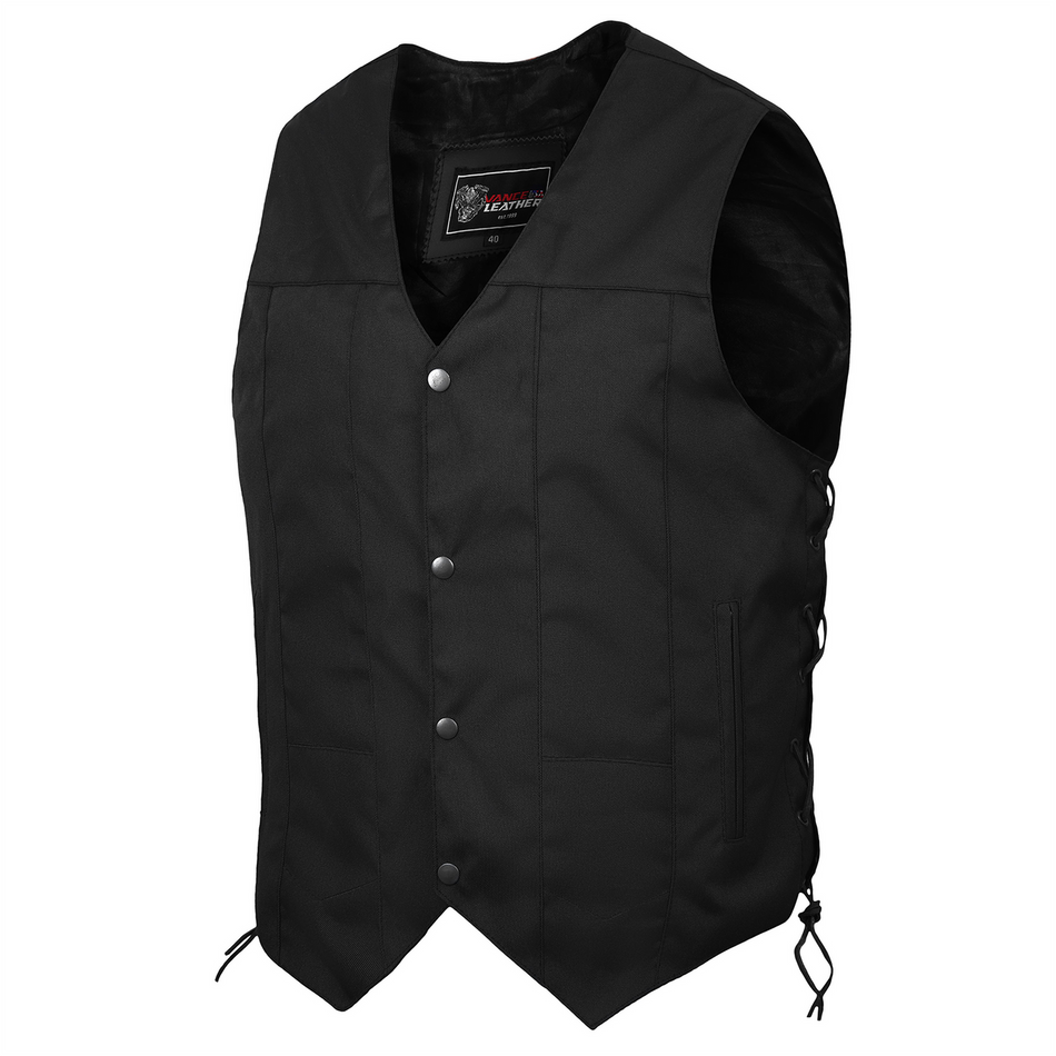 Vance Mens Black Textile Ten Pocket Motorcycle Vest-side