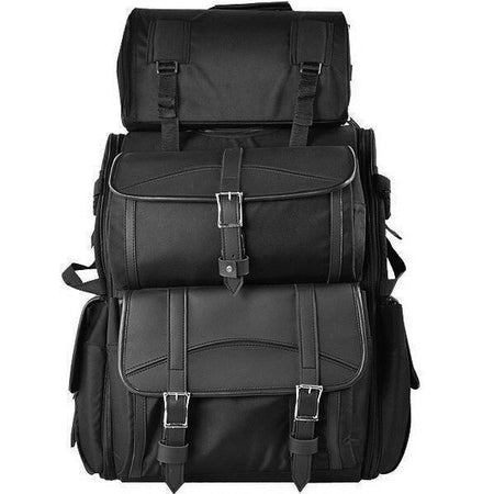 Vance VS348 Black Extra Large 2-Piece Motorcycle Travel Touring Sissy Bar Bag - main