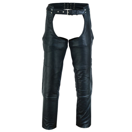 Vance Leather VL811S Men and Women Black Four Pocket Biker Leather Motorcycle Chaps - Main