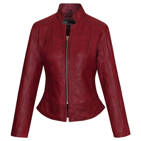 Vance-Leathers-VL650BU-Ladies-Premium-Soft-Lightweight-Burgundy-Fitted-Motorcycle-Leather-Jacket-Front-View