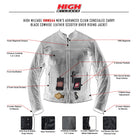 High Mileage HMM544 Men's Advanced Clean Cut Concealed Carry Black Cowhide Leather Scooter Biker Riding Jacket - infographics