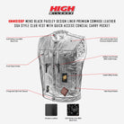 High Mileage HMM919BP Mens Black Paisley Design Liner Premium Cowhide Leather SOA Style Club Vest With Quick Access Conceal Carry Pocket - Infographics