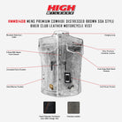 High Mileage HMM914DB Mens Premium Cowhide Distressed Brown SOA Style Biker Club Leather Motorcycle Vest - Infographics