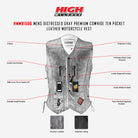High Mileage HMM915DG Mens Distressed Gray Premium Cowhide Ten Pocket Leather Motorcycle Vest - Infographics