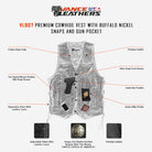 Vance VL907 Mens Black Premium Cowhide Leather Biker Motorcycle Vest with Buffalo Nickel Snaps and Conceal Carry Pocket - Infographics