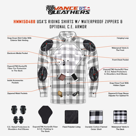 Vance Leathers USA's Riding Shirts W/Waterproof Zippers & C.E. Armor -  Infographic