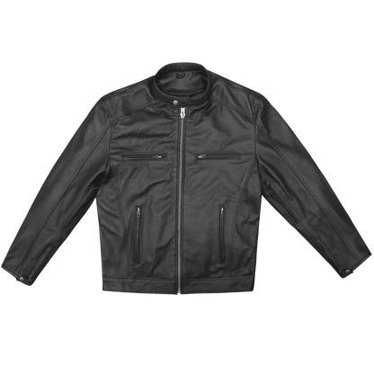 High Mileage HMM543 Premium Mens Black Leather Biker Scooter Jacket - Front Flat View