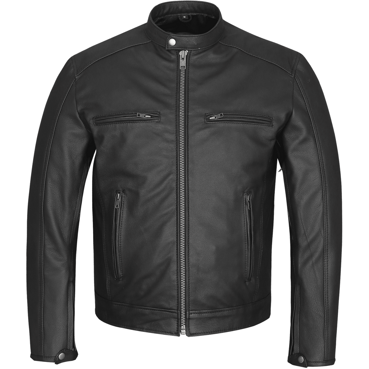 High Mileage HMM543 Premium Mens Black Leather Biker Scooter Jacket - Front View