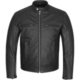 High Mileage HMM543 Premium Mens Black Leather Biker Scooter Jacket - Front View