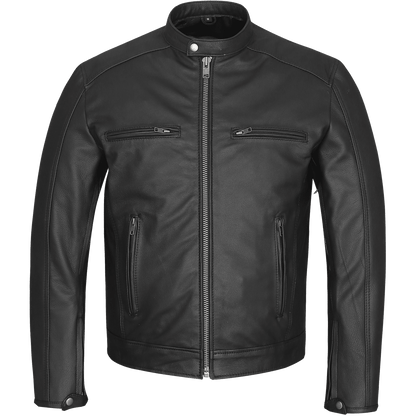 High Mileage HMM543 Premium Mens Black Leather Biker Scooter Jacket - Front View