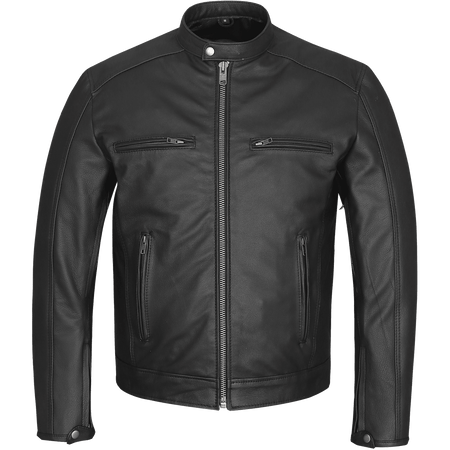 High Mileage HMM543 Premium Mens Black Leather Biker Scooter Jacket - Front View