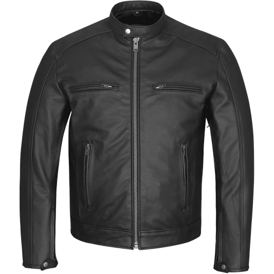 High Mileage HMM543 Premium Mens Black Leather Biker Scooter Jacket - Front View
