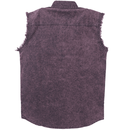 Vance VB733 - Men's Biker Motorcycle Burgundy Acid Wash Cut Off Sleeveless Shirt - back