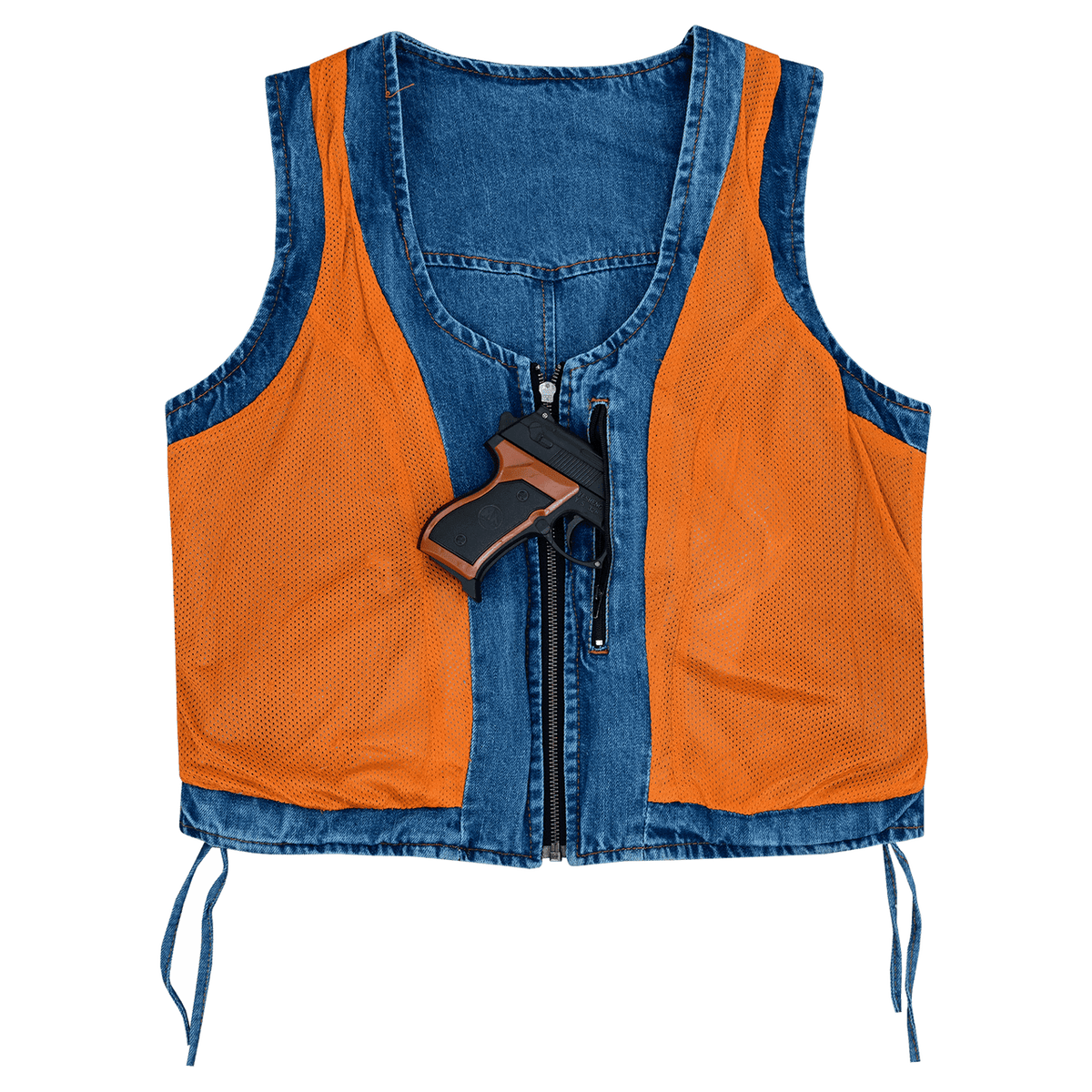 Vance-VB1042BL-Womens-Blue-Denim-V-Neck-Vest-Zipper-side-laces-Motorcycle-Vest-inner-side-view