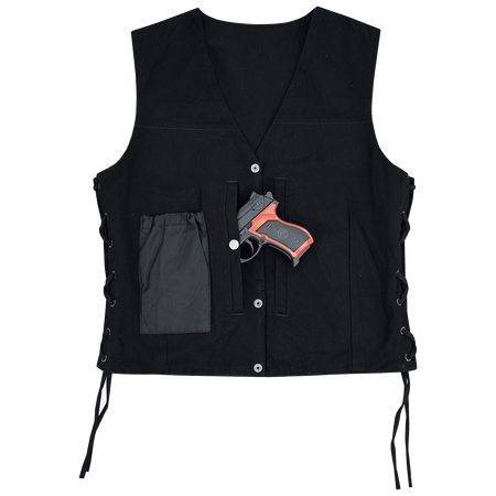 Vance-VB1045BK-Womens-Black-Denim-V-Neck-Vest-with-Snap-opening-&-side-laces-Motorcycle-inner-view
