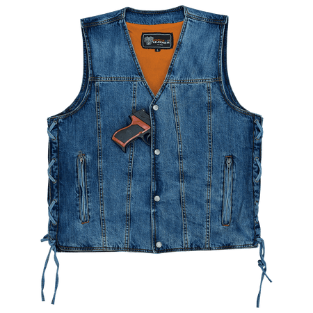 Vance-VB939BL-Mens-Blue-V-Neck-Denim-Vest-for-Motorcycle-Riders-front-view