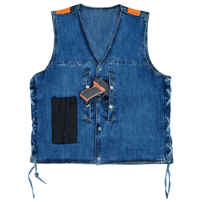 Vance-VB939BL-Mens-Blue-V-Neck-Denim-Vest-for-Motorcycle-Riders-front-view