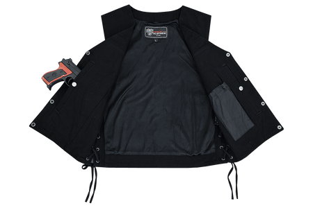 Vance-VB939BK-Mens-Black-V-Neck Denim-Vest-Motorcycle-Riders-front-inner-view