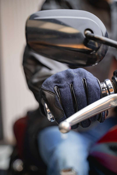 Vance VL480B Denim & Leather Motorcycle Gloves (Black) with Mobile Phone Touchscreen - pic1