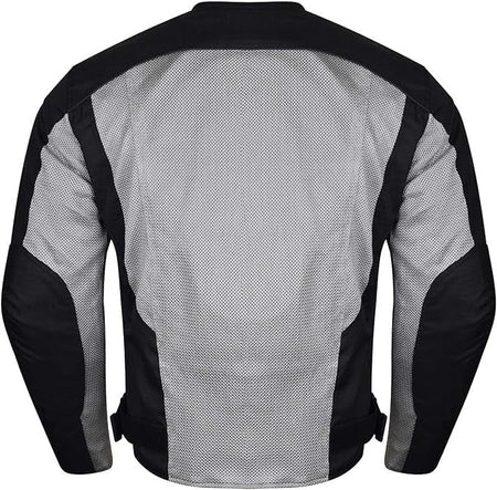 Advanced Vance VL1627 3-Season Mesh/Textile CE Armor Motorcycle Jacket - sliver/back - back view