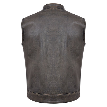 High Mileage HMM914DB Mens Premium Cowhide Distressed Brown SOA Style Biker Club Leather Motorcycle Vest